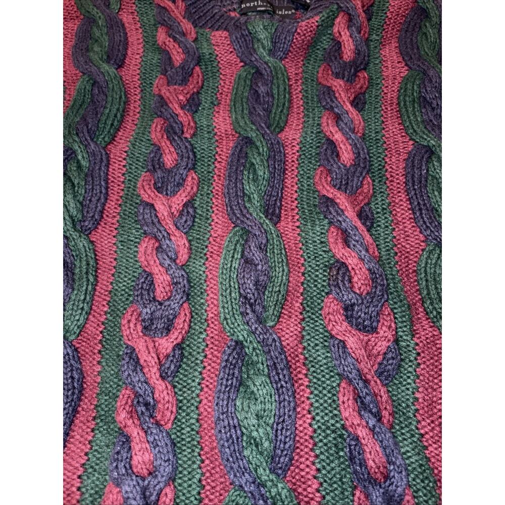 Vintage 90s Men’s Northern Isles Hand Knit Pullover Sweater Size Medium Colorful - Picture 2 of 5
